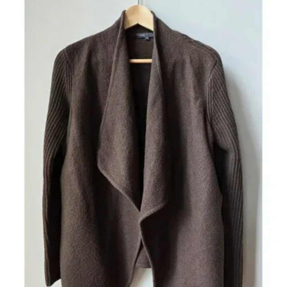 VINCE Contemporary Heavy Boiled Wool Flannel Cardigan Jacket in Brown XS S 2 4 6